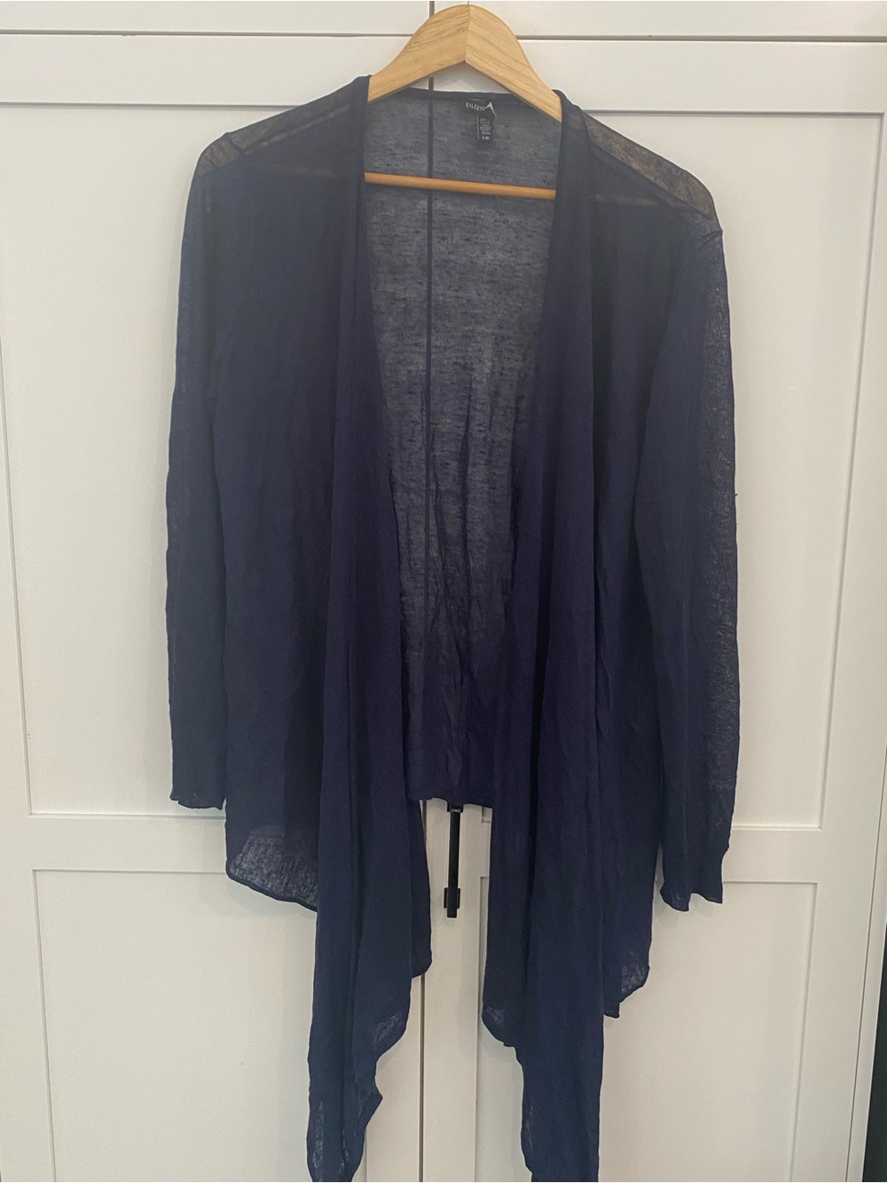 Eileen Fisher Navy Open-Front Lightweight Cardigan Hemp Blend Size Large